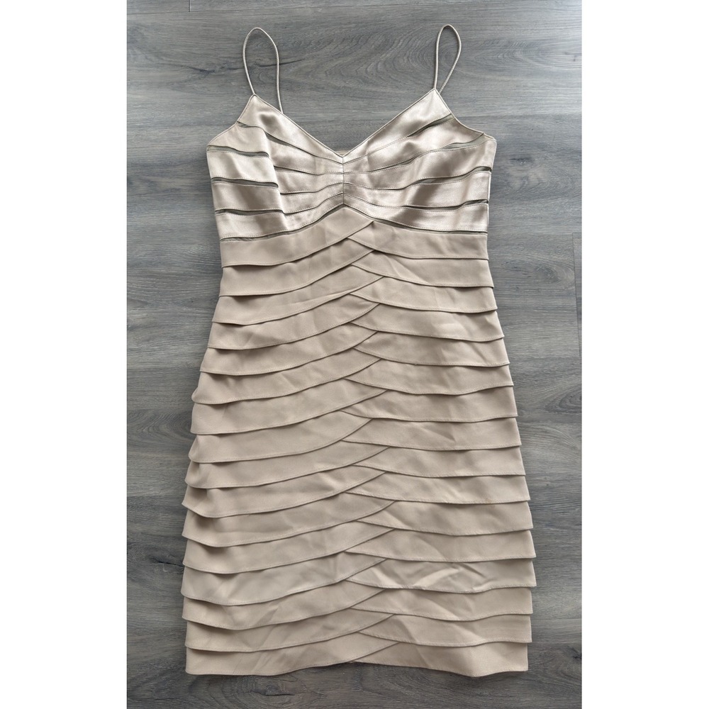 Chetta B Champagne 100% Silk Sleeveless Tiered Mini Cocktail Formal Dress Size 6